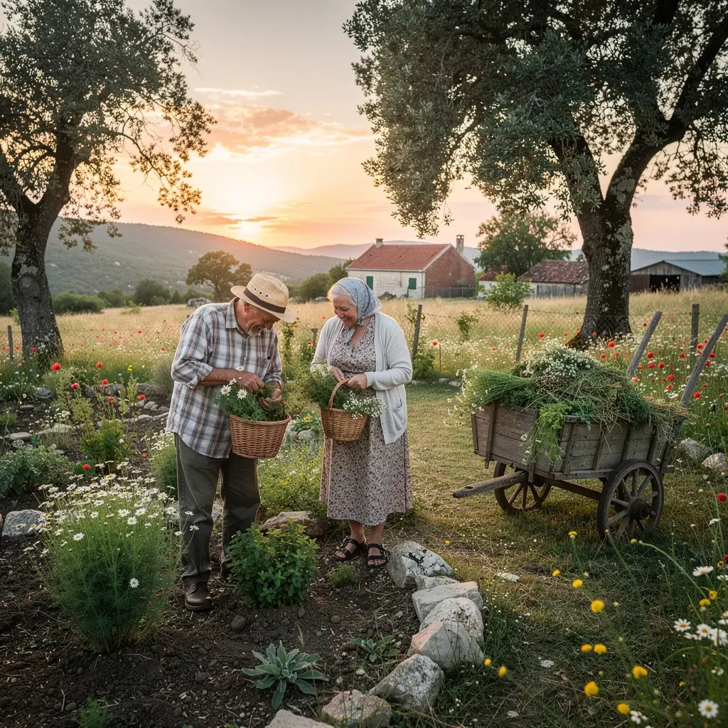Tradicionalni hrvatski čajni set s ručno oslikanim šalicama.